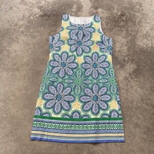 London Times Dress Womens Size‎ 6 Sheath Green Blue Floral Sleeveless